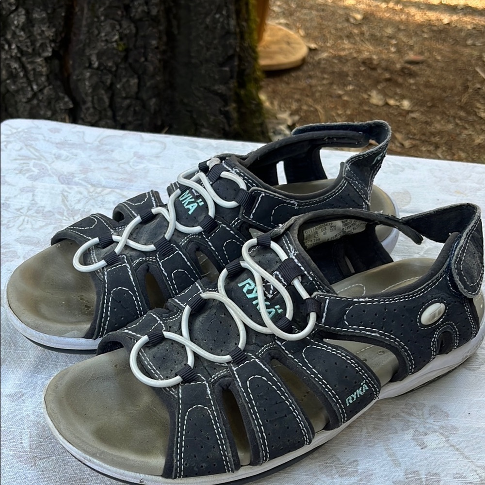 Ryka Blue and White Sandals Outdoor Comfort Design Worn